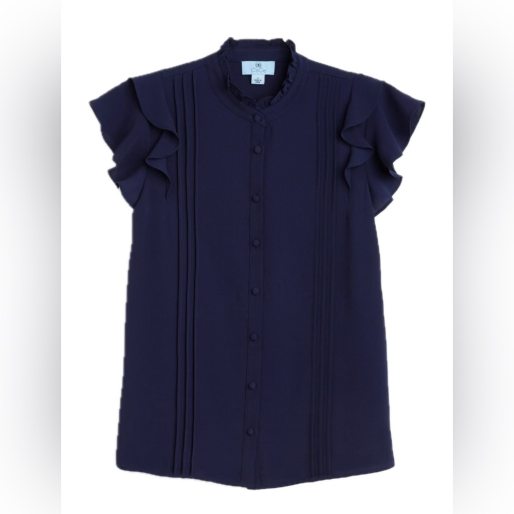 Butterfly Sleeve Button Up Blouse w/ Pintuck Details